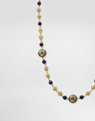 Dolce & Gabbana قلادة سيسيلي من الذهب الأصفر عيار 18 قيراطًا وياقوت أسود ويشم أسود Gold WNKS1GWSABK