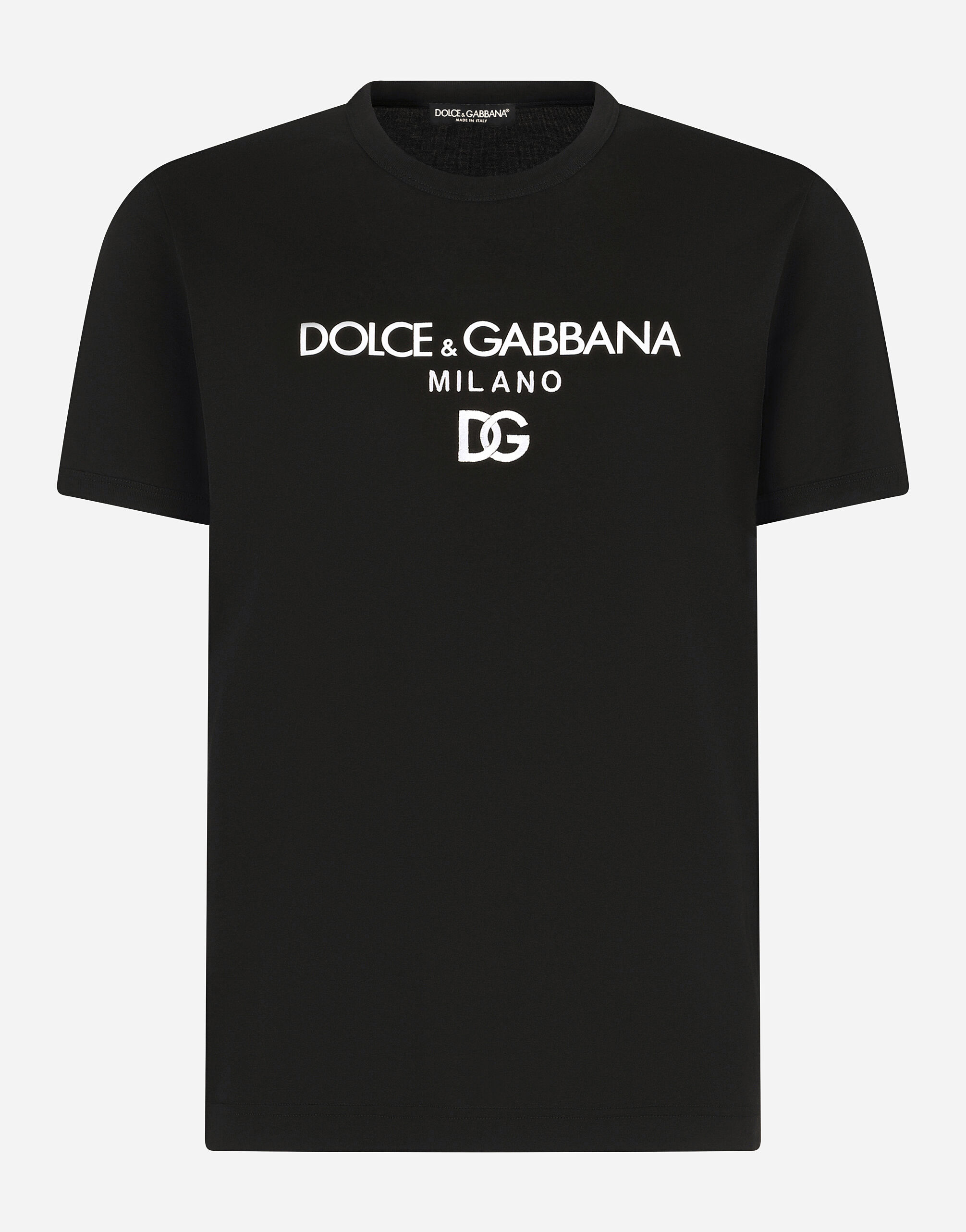 Cotton T-shirt with DG embroidery and patch in Black for