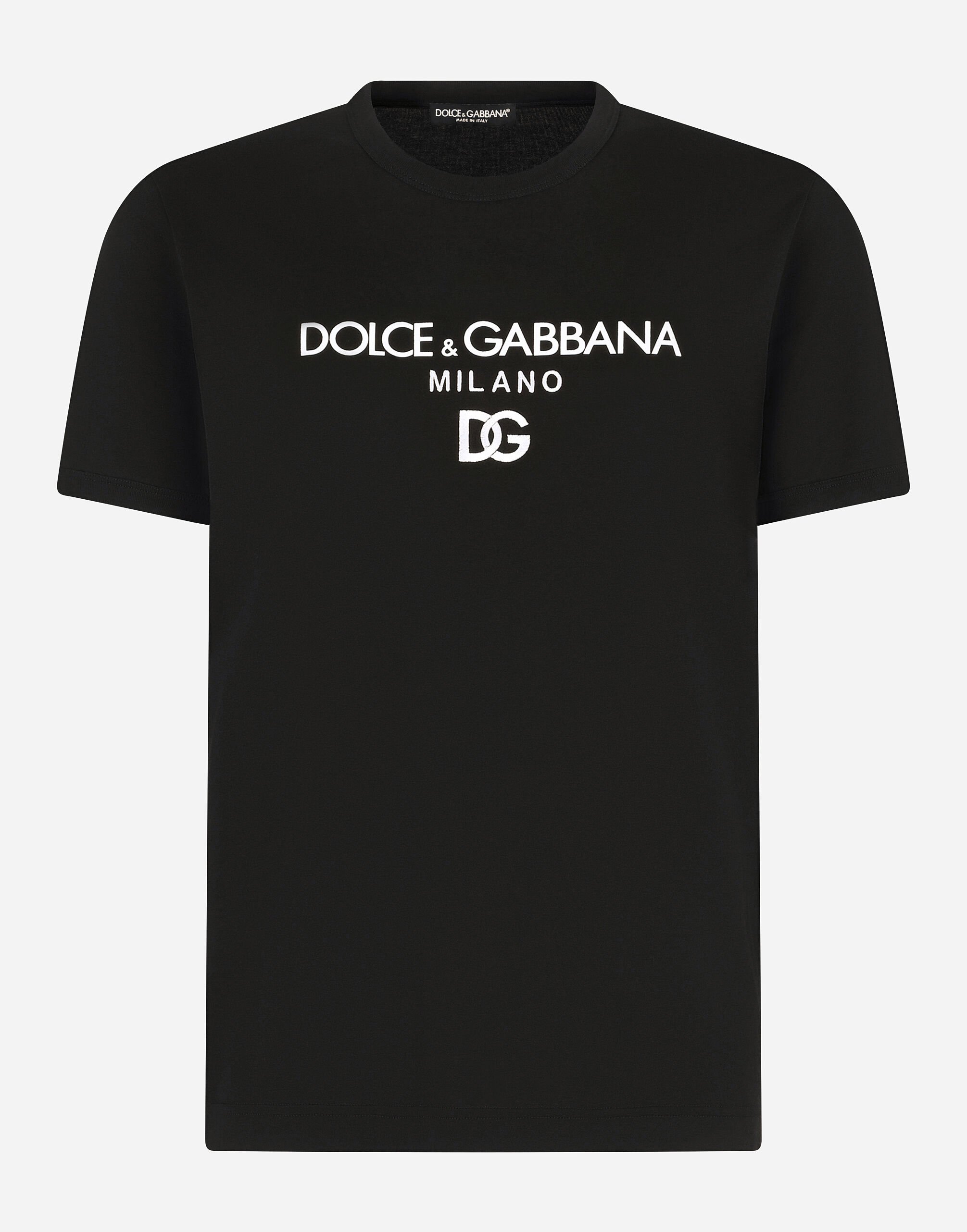 Cotton T shirt with DG embroidery and patch in Black for Men