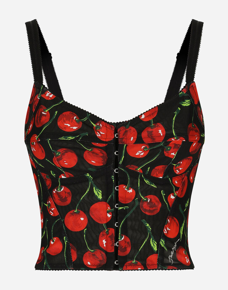 Dolce&Gabbana Cherry-print elasticated corset top Multicolor F777VTFSUA3