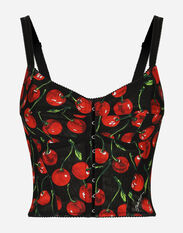 Dolce&Gabbana Cherry-print elasticated corset top Beige F7W98TFUWDU