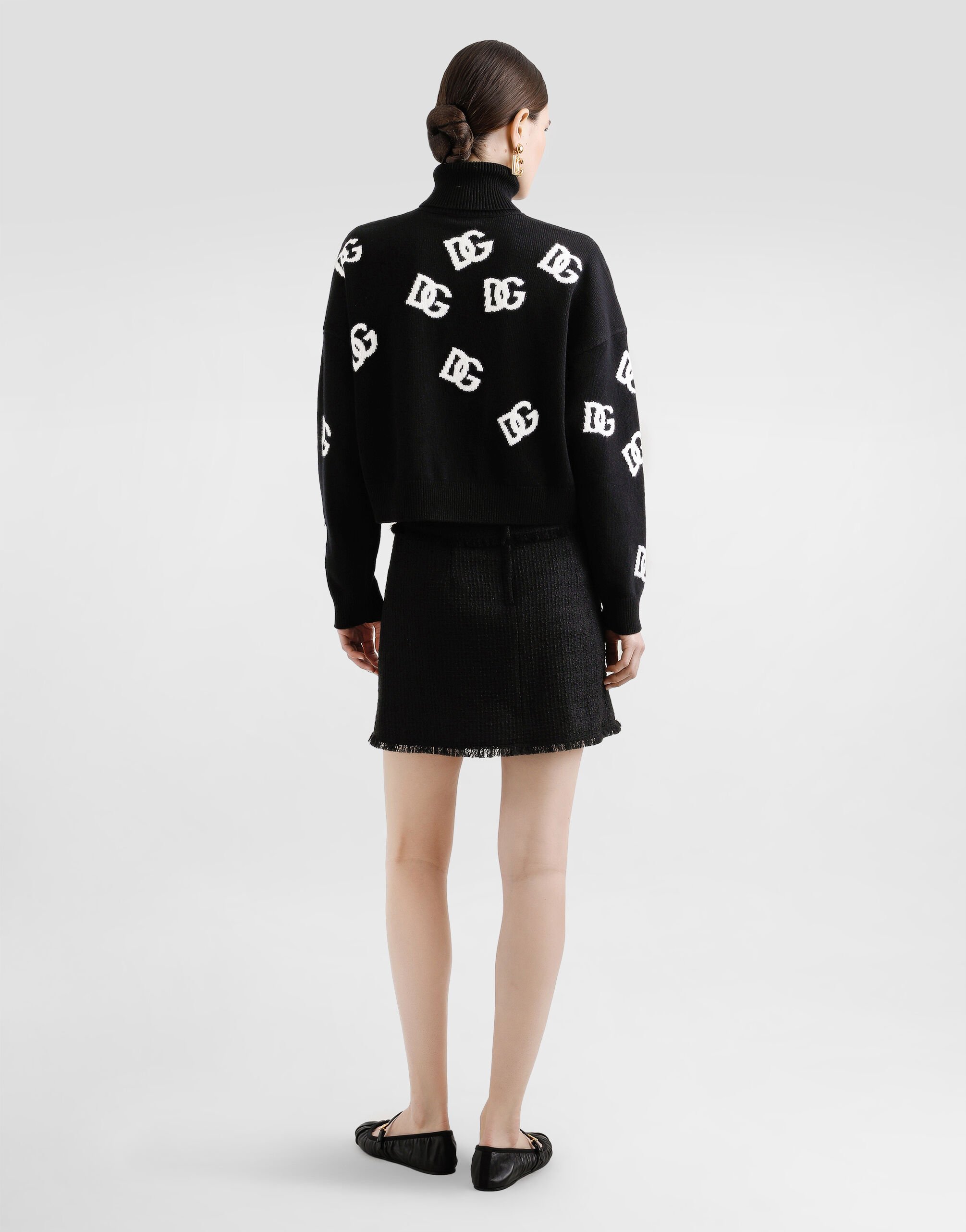 Cropped wool sweater with DG logo inlay in Print for Women