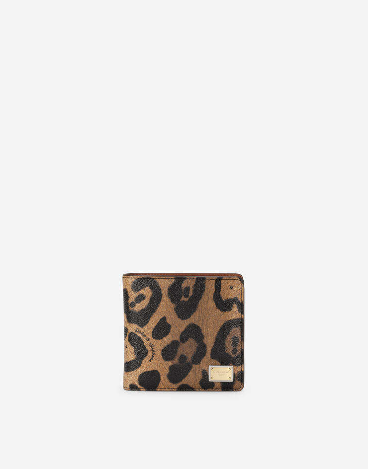 Dolce & Gabbana Cartera plegable en crespo estampado leopardo con placa con logotipo Multicolor BI1371AW384