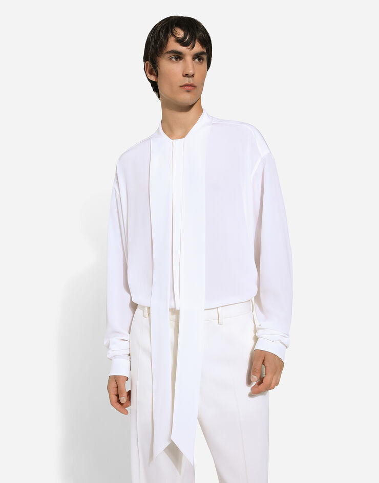 Dolce & Gabbana Camisa en crepé de China de seda con chalina Blanco G5LR8TFU1ZC
