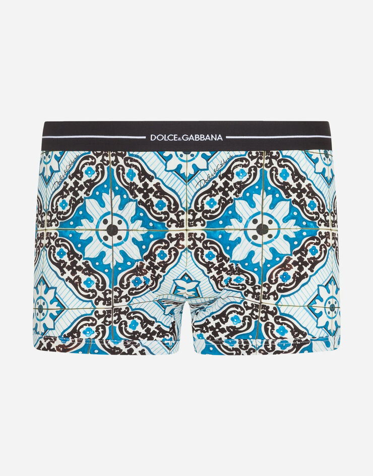 Dolce & Gabbana Cotton boxers with maiolica print on a sky blue background STAMPA MAIOLICA M3A03JHS7BH