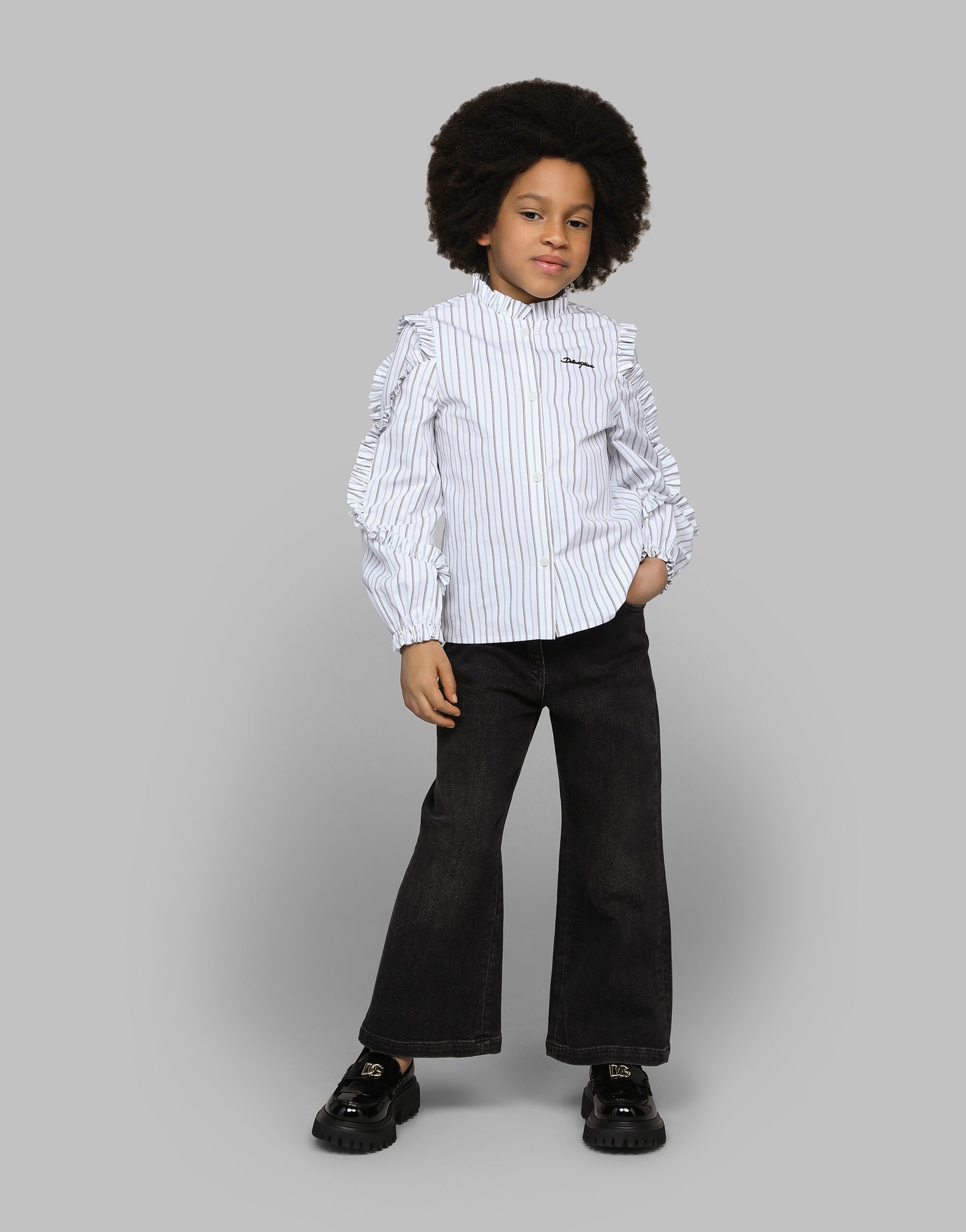 【ギフ_包装】 shirt poplin Striped with US Dolce&Gabbana® | Girls  for Multicolor in logo Dolce&Gabbana embroidered トップス