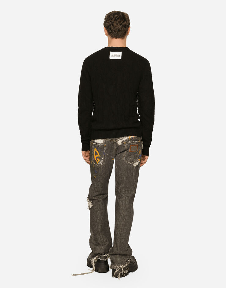 Dolce & Gabbana Camiseta panadera en lana virgen Negro GXC60TJAM8M