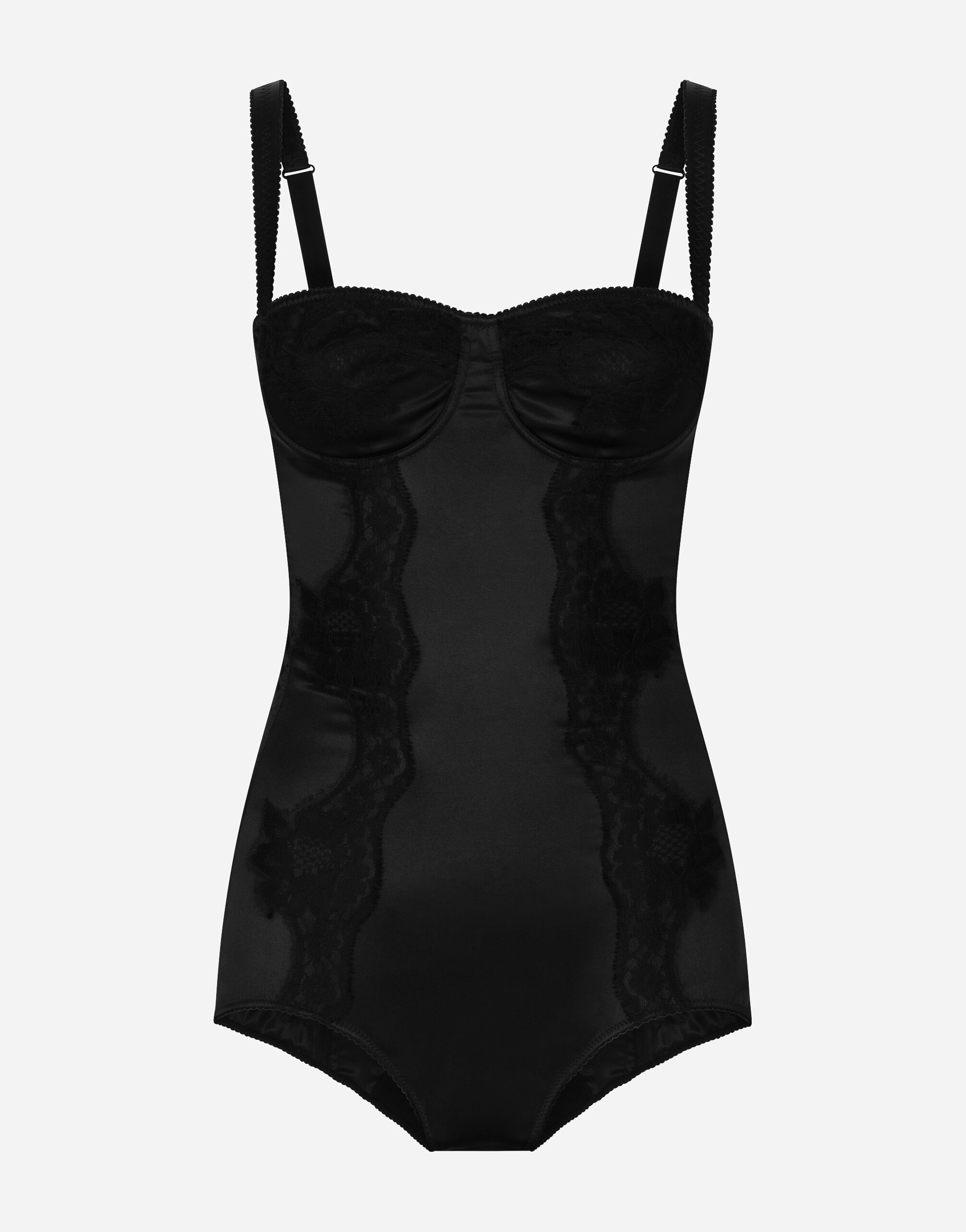 Dolce & Gabbana Silk balconette-bra bodysuit with lace detailing Black O1G24TONQ79