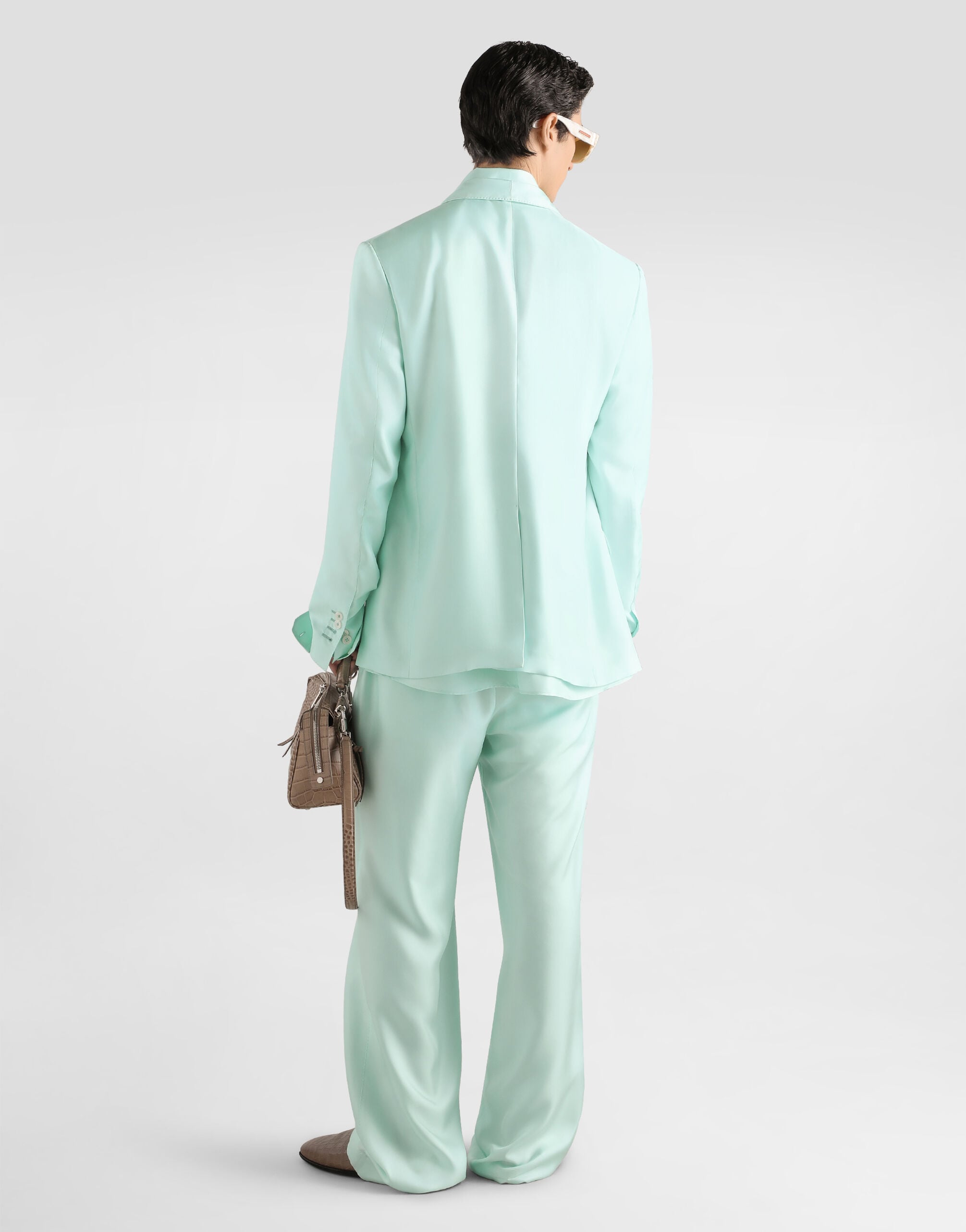 Sicilia light double-breasted jacket in silk twill in Azure for