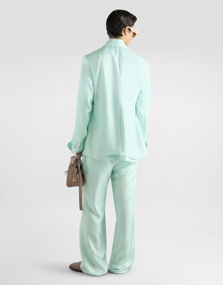 Dolce & Gabbana Sicilia light double-breasted jacket in silk twill Azure G2WO6TFU1XB