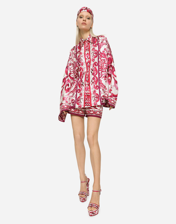 Dolce&Gabbana Shorts de popelina con estampado Maiolica Multicolor FTAL1THH5AS