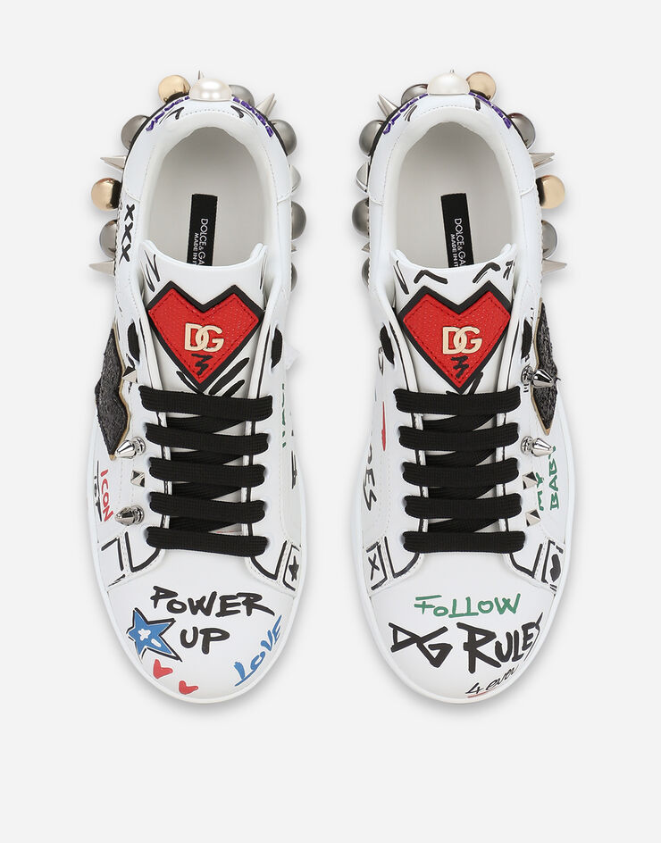 Dolce & Gabbana Printed calfskin Portofino sneakers with patch Multicolor CK1544AD569