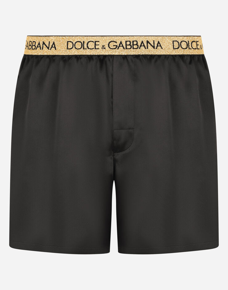 Silk satin boxer shorts with sleep mask in Black for | Dolce&Gabbana® US