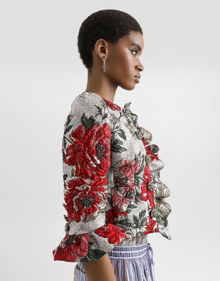Dolce & Gabbana Single-breasted floral jacket with ruffles Multicolor F27IZZHJMRI