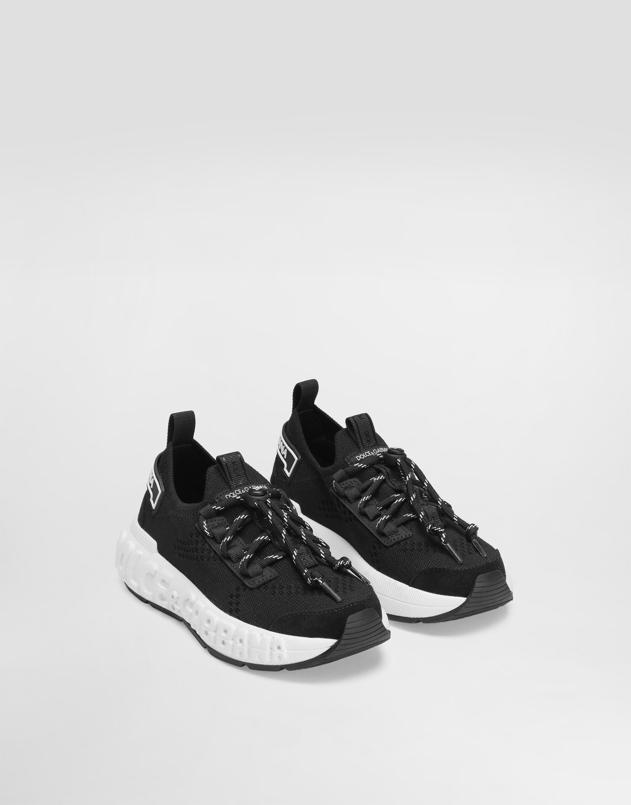 Blackのメンズ Jersey and split calfskin sneakers | Dolce&Gabbana®