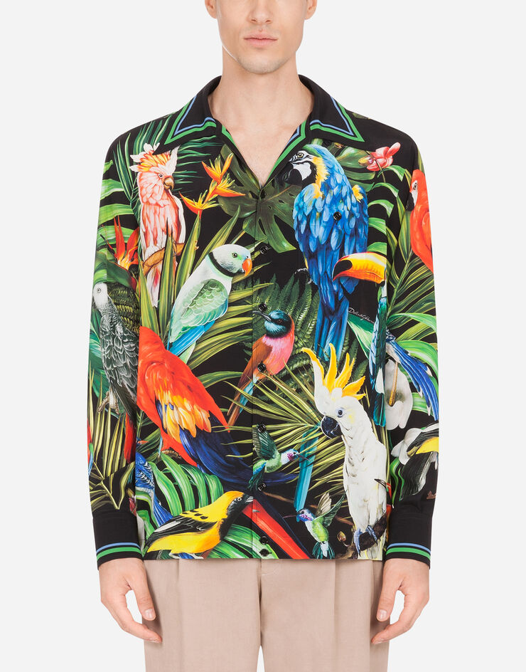 Dolce & Gabbana SILK HAWAII SHIRT WITH PARROT PRINT MULTICOLORE G5GY8TFI1RL