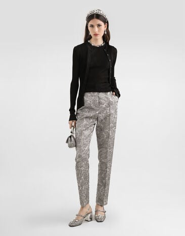 Dolce & Gabbana Pantalon en jacquard floral Silver FTAM2ZFJZAL