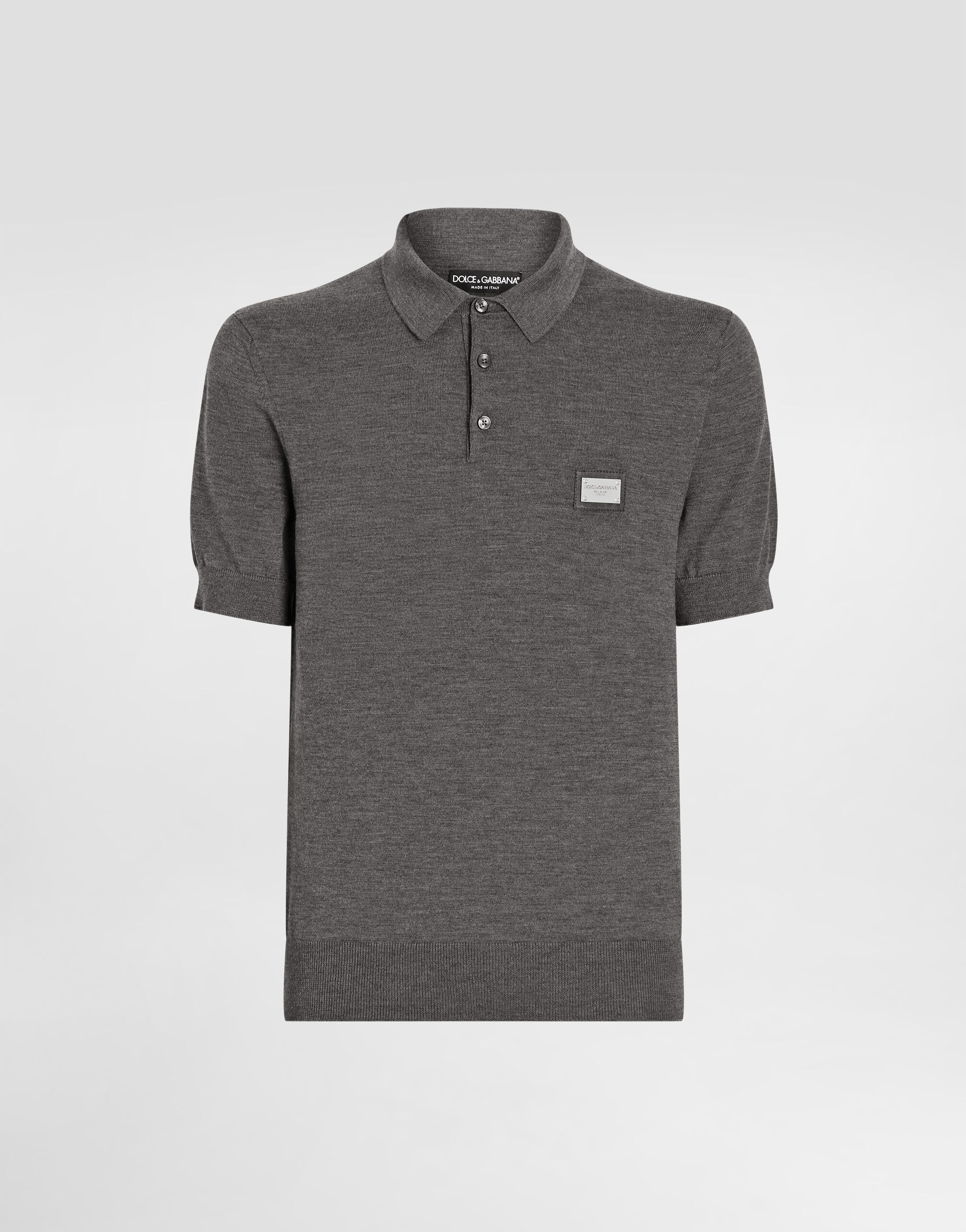 Wool polo-shirt with branded tag