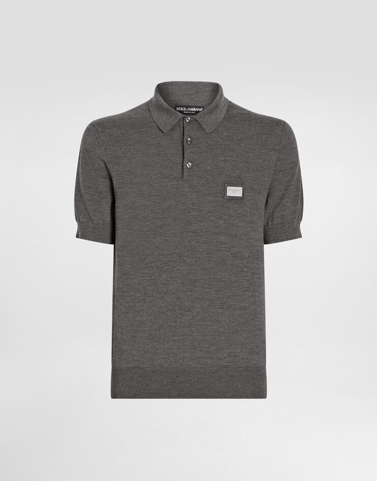 Dolce & Gabbana Wool polo-shirt with branded tag Grey GXO38TJDVGE