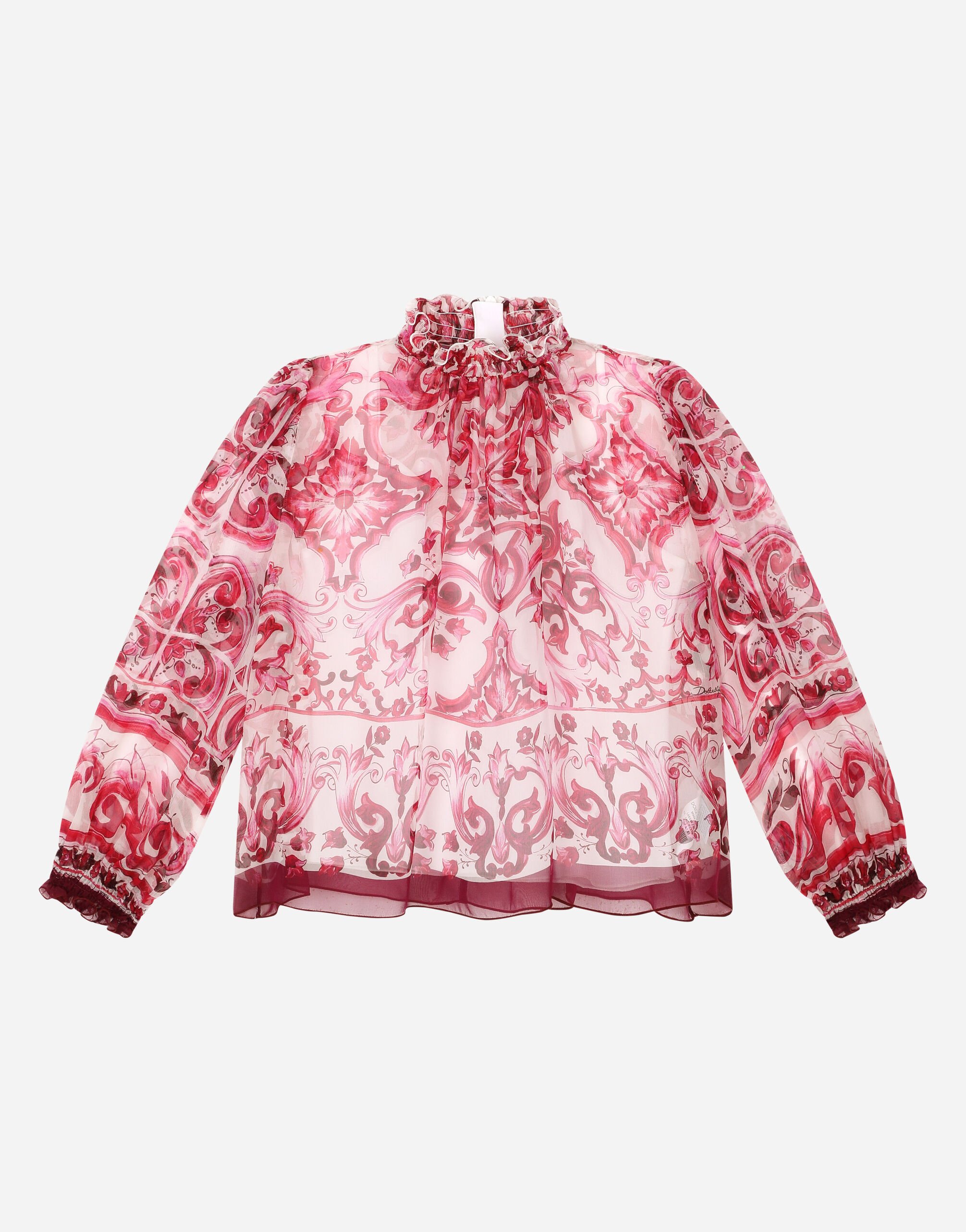 Dolce&Gabbana Long-sleeved chiffon shirt with majolica print Multicolor L5JTMFG7K5L