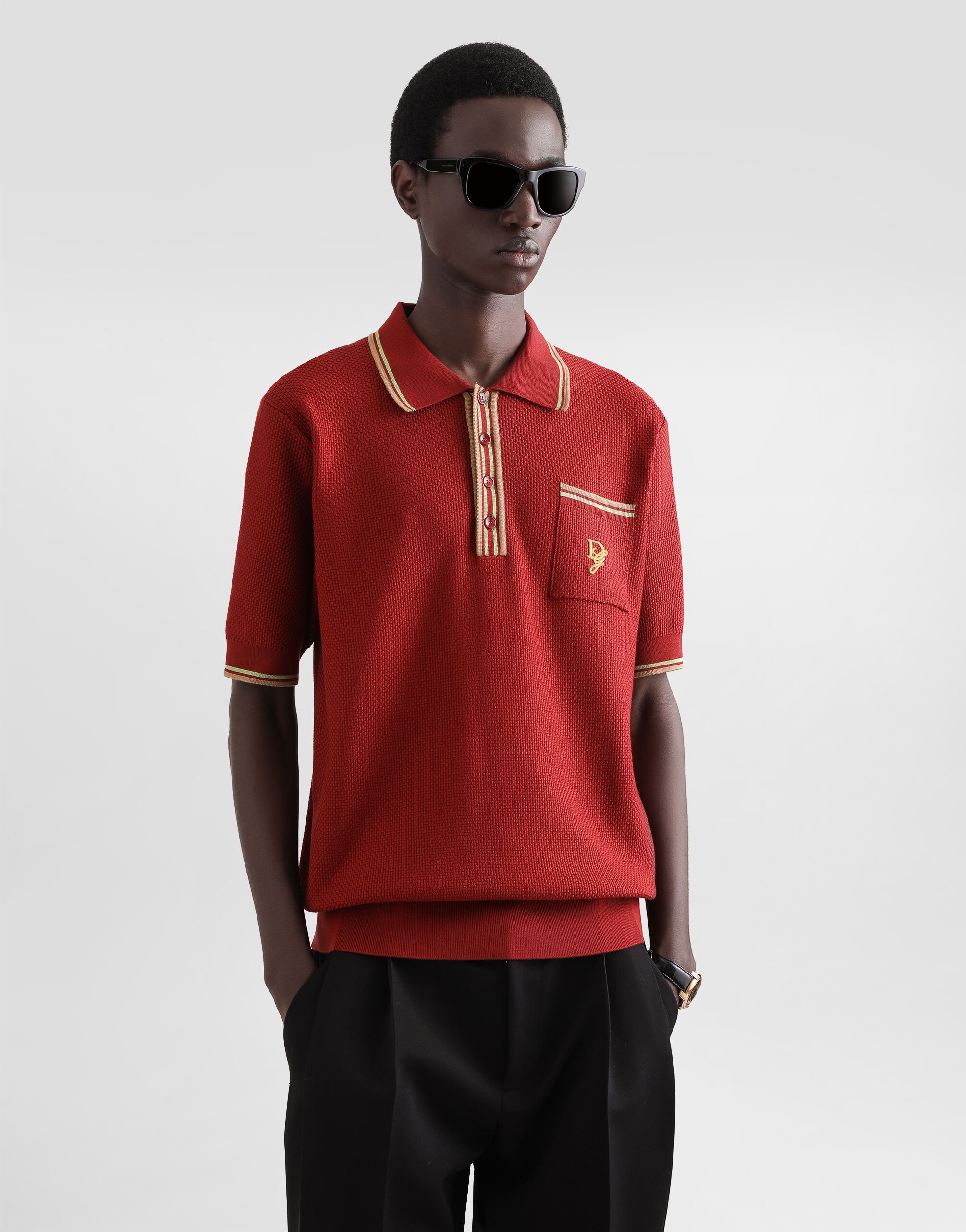 オレンジのメンズ Silk polo-shirt with logo embroidery | Dolce&Gabbana®