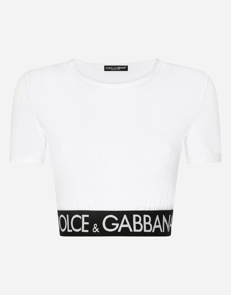 Dolce & Gabbana Cropped jersey T-shirt with branded elastic White F8N50TFUEEY