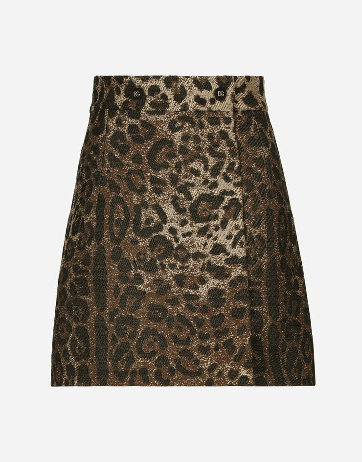 Dolce&Gabbana Short wool skirt with jacquard leopard design Multicolor F4CO4TFJ3D9