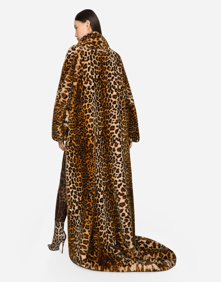 Dolce & Gabbana KIM DOLCE&GABBANA Long faux fur coat with leopard print Animal Print F0AXSFFUPU8