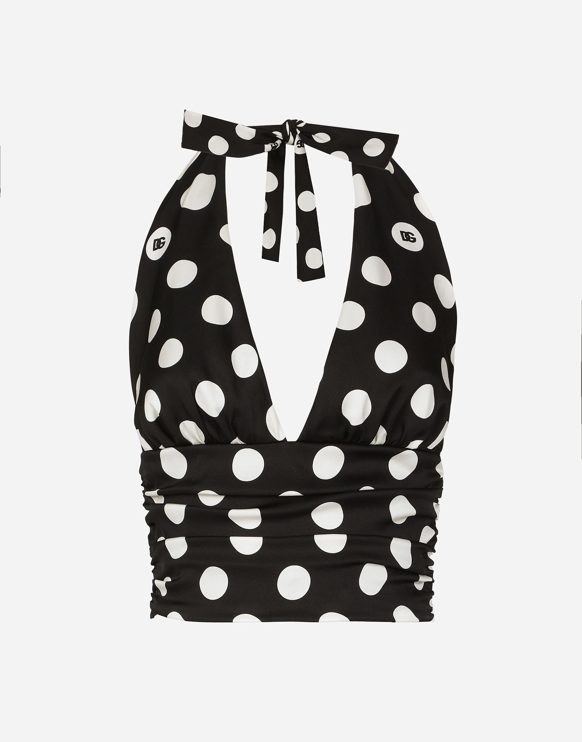 Dolce & Gabbana Polka-dot charmeuse top with plunging neckline Print F6JJDTHS5R9