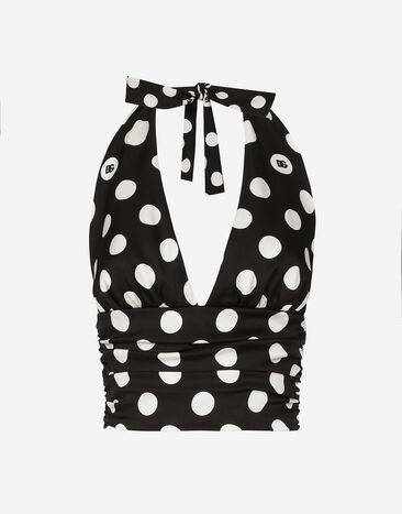 Dolce & Gabbana Polka-dot charmeuse top with plunging neckline Print F5P61TFSFNR