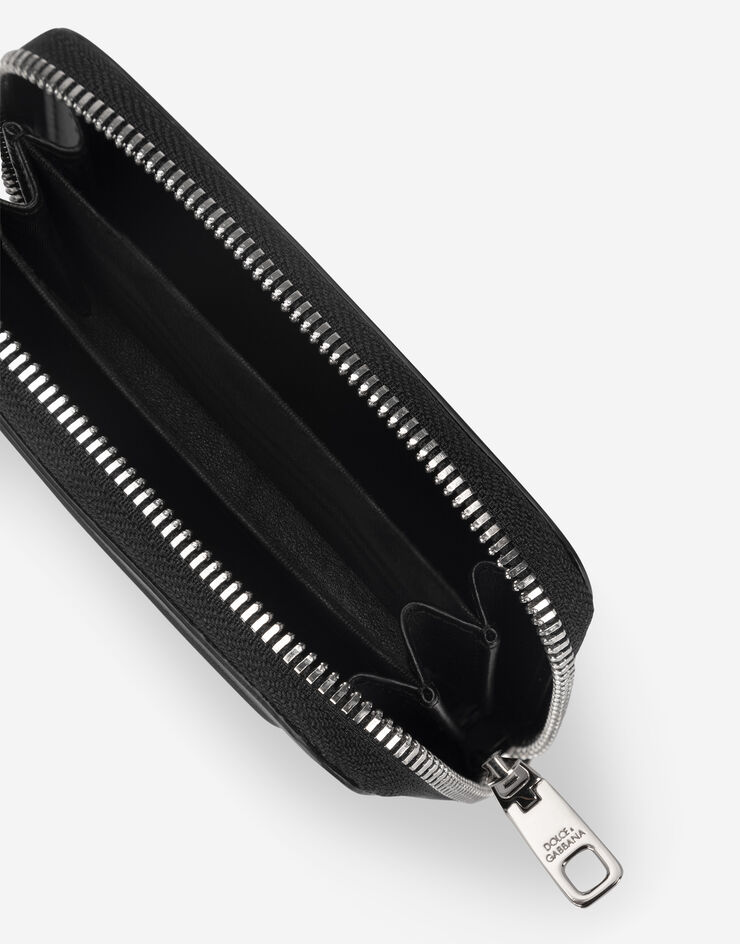 Dolce & Gabbana Portafoglio zip around piccolo in pelle di vitello con logo in rilievo Nero BP2522AG218