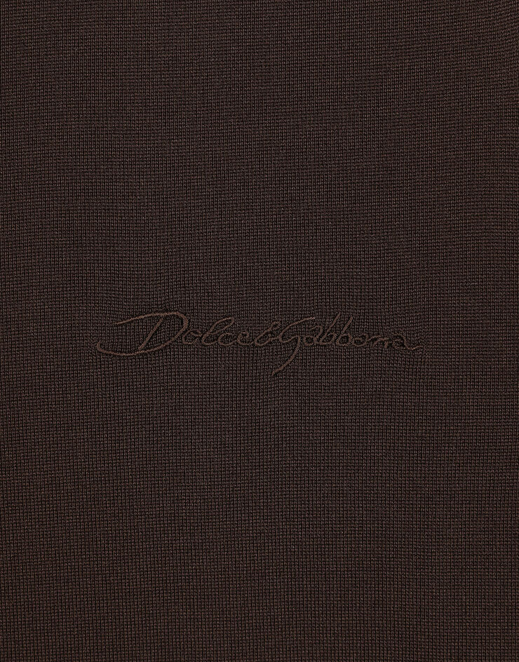 Dolce & Gabbana Maglia girocollo in seta con logo Dolce&Gabbana Marrone GXX03ZJBSJS