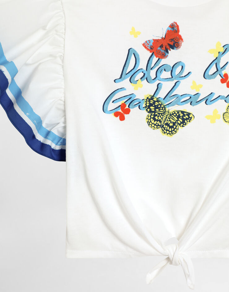 Dolce & Gabbana Футболка из джерси и поплина с логотипом Dolce&Gabbana Отпечатки L5JTNSG7O0L