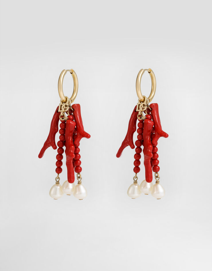 Dolce & Gabbana Creole earrings with horn, coral branches and pearls Dolce & Gabbana Creole earrings with horn, coral branches and pearls Gold WEQ6A4W1111