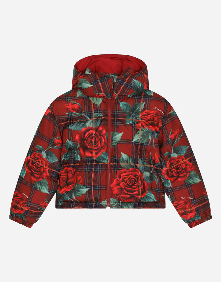 DolceGabbanaSpa Short tartan-print down jacket Red L5JBN8ISMFQ