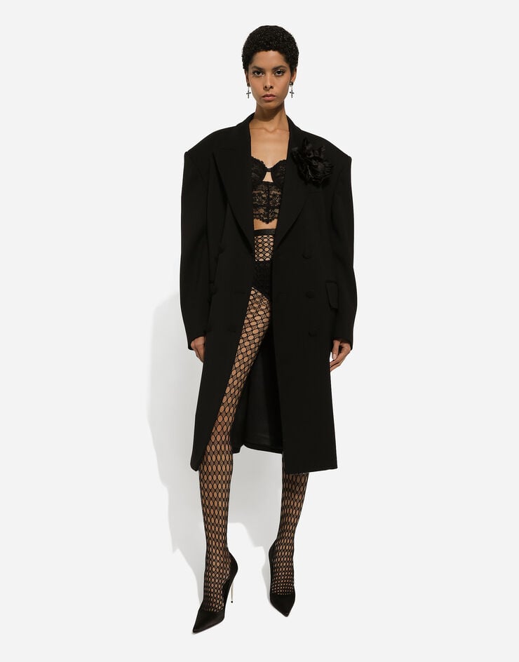 Dolce & Gabbana Abrigo oversize de botonadura doble en crepé de lana Negro F0E1QTFUBGE
