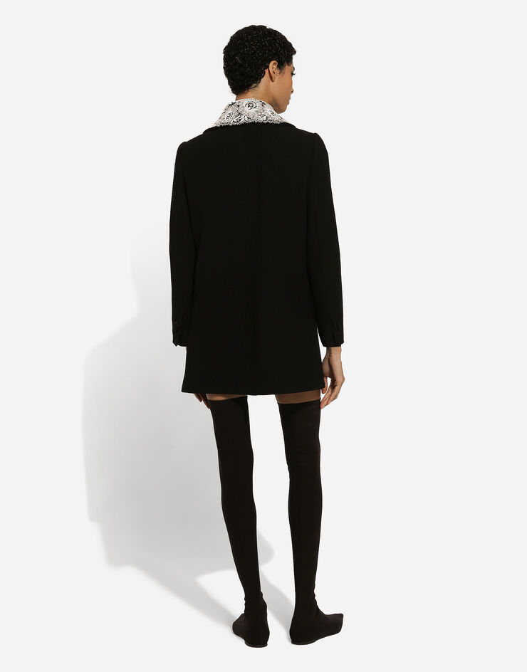 Dolce & Gabbana Short wool coat with lace details Black F0E1PTFUBCI