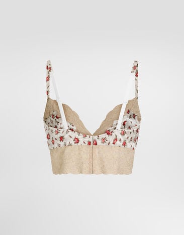 Dolce & Gabbana Small rose-print satin and lace bra Multicolor O1C26TON0C6