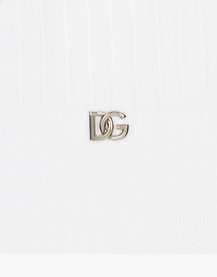 Dolce & Gabbana Ribbed stretch viscose vest top with metal DG logo pin White FXT10TJFMDH
