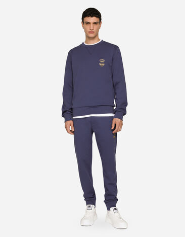 Dolce & Gabbana Pantalon de jogging en jersey à broderie Bleu GVF7AZHU7H9