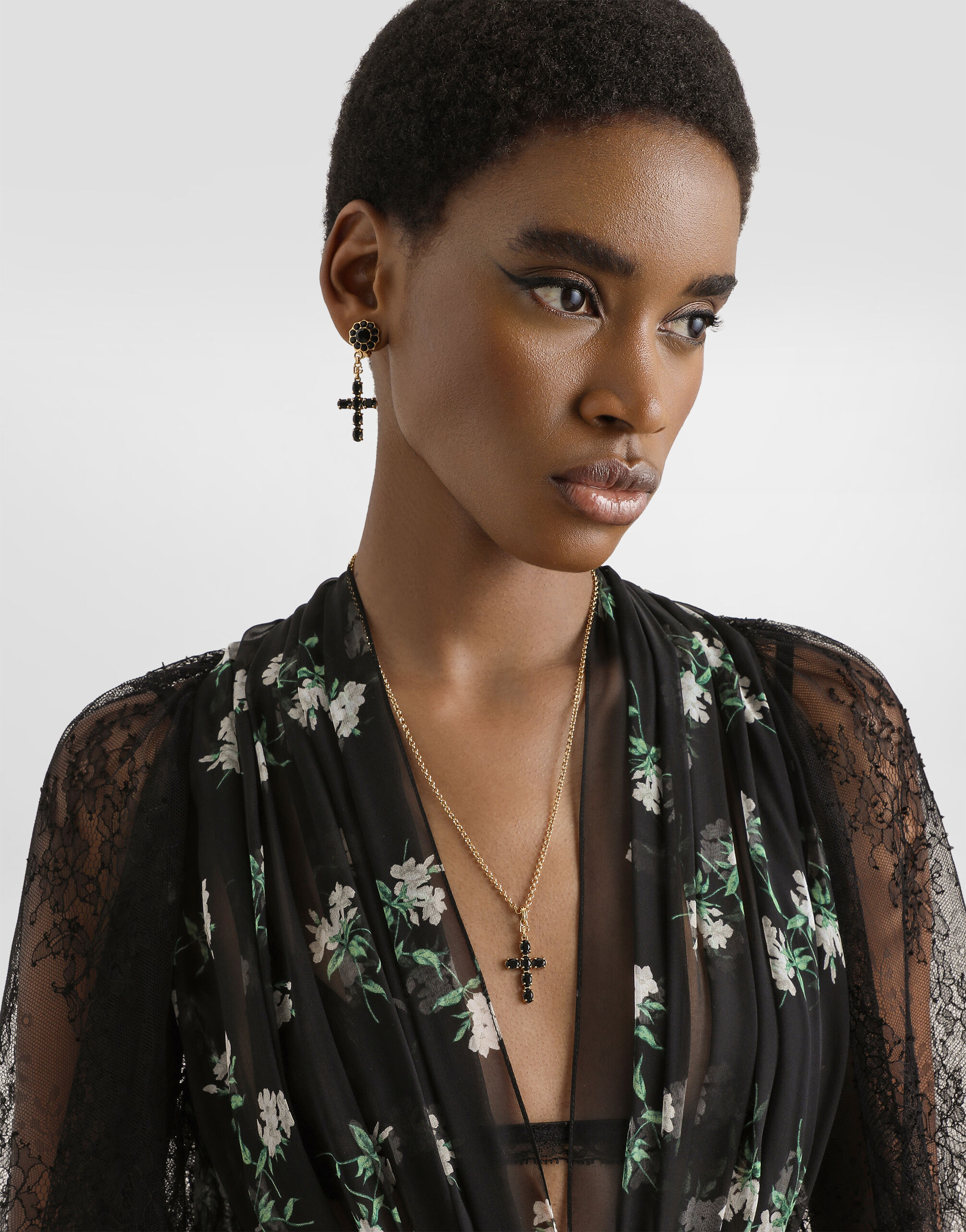 Violets-print chiffon robe dress in Multicolor for Women