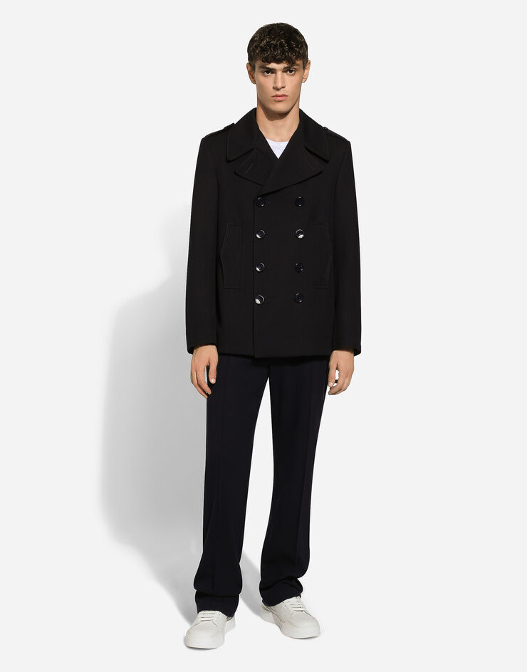 Double-breasted wool pea coat with tag in Blue for for Men | Dolce&Gabbana®