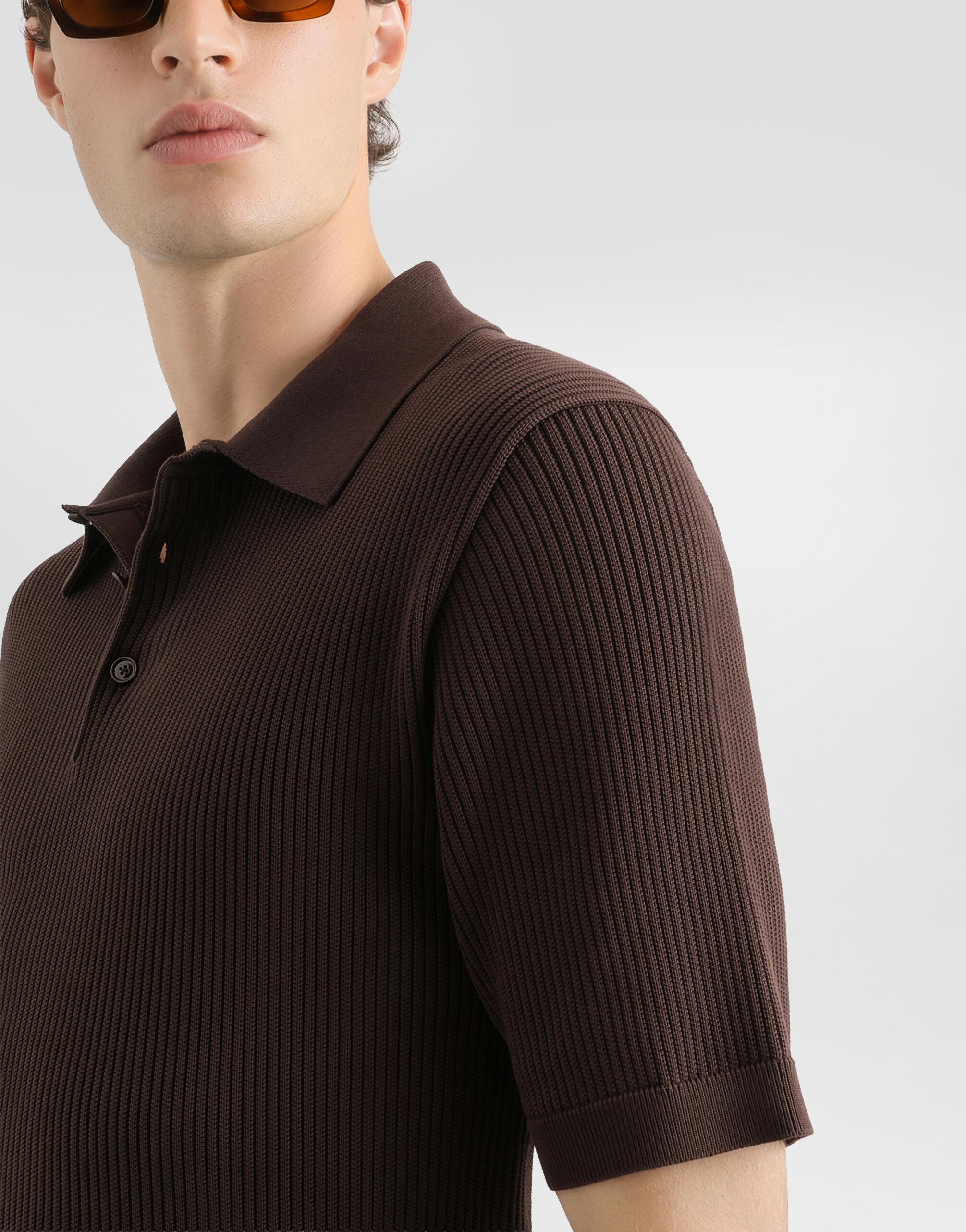 Micro-rib cotton polo shirt in Brown for Men | Dolce&Gabbana® US