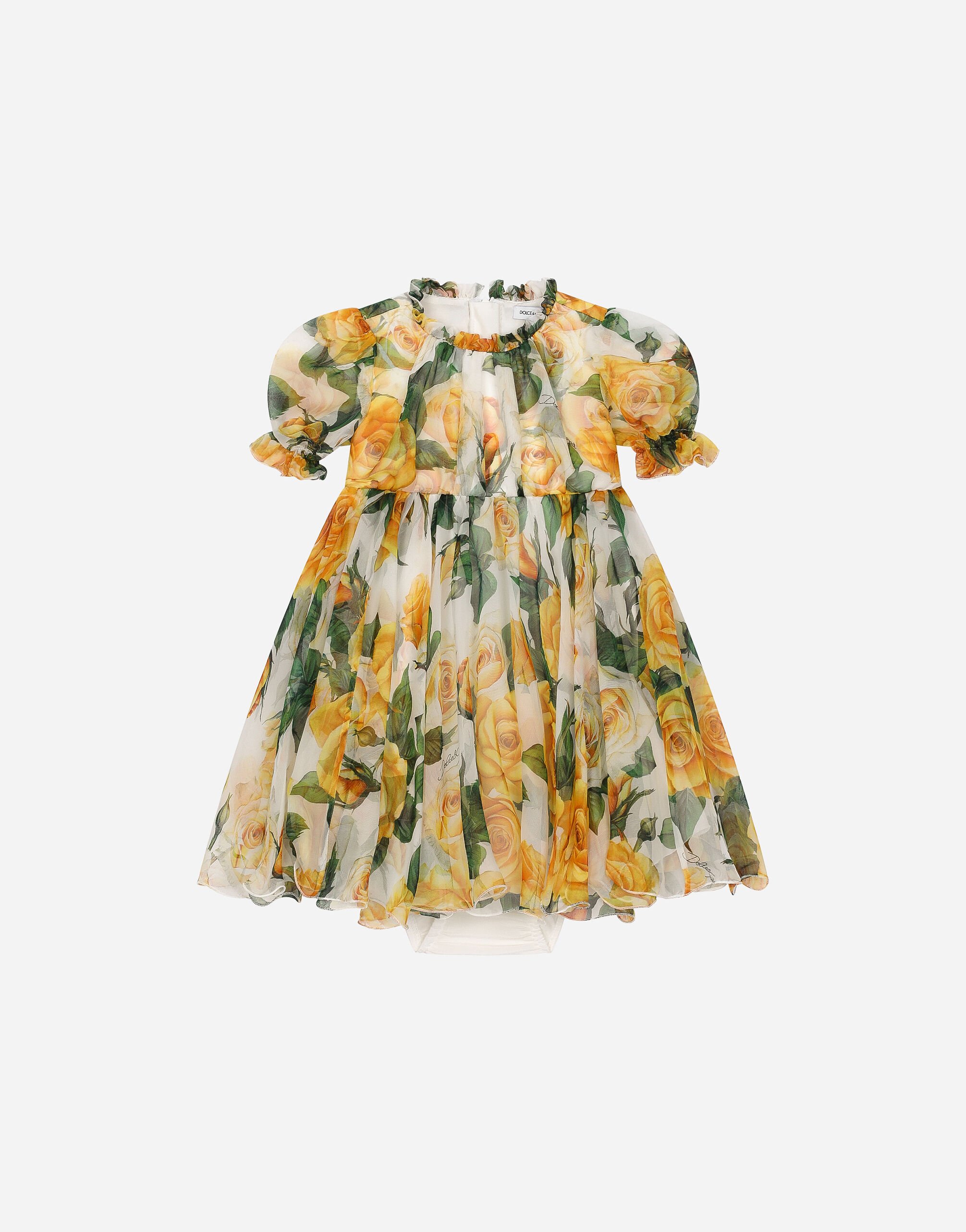 Dolce & Gabbana Kleid mit Höschen aus Chiffon Print gelbe Rosen Drucken L23DP2HS5QR