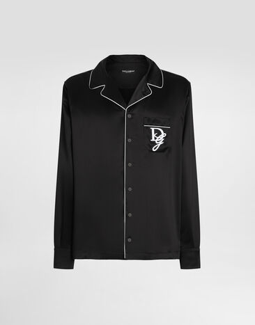 Dolce & Gabbana 徽标刺绣真丝 Vanity 衬衫 黑 G5IF1ZFU1AU
