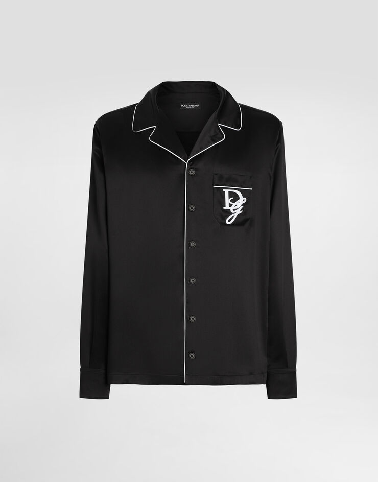 Dolce & Gabbana Silk vanity shirt with logo embroidery Black G5IF1ZFU1AU