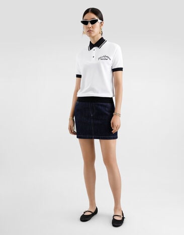 Dolce & Gabbana Short cotton piqué polo-shirt with DG logo embroidery White F8V33ZGDCYF