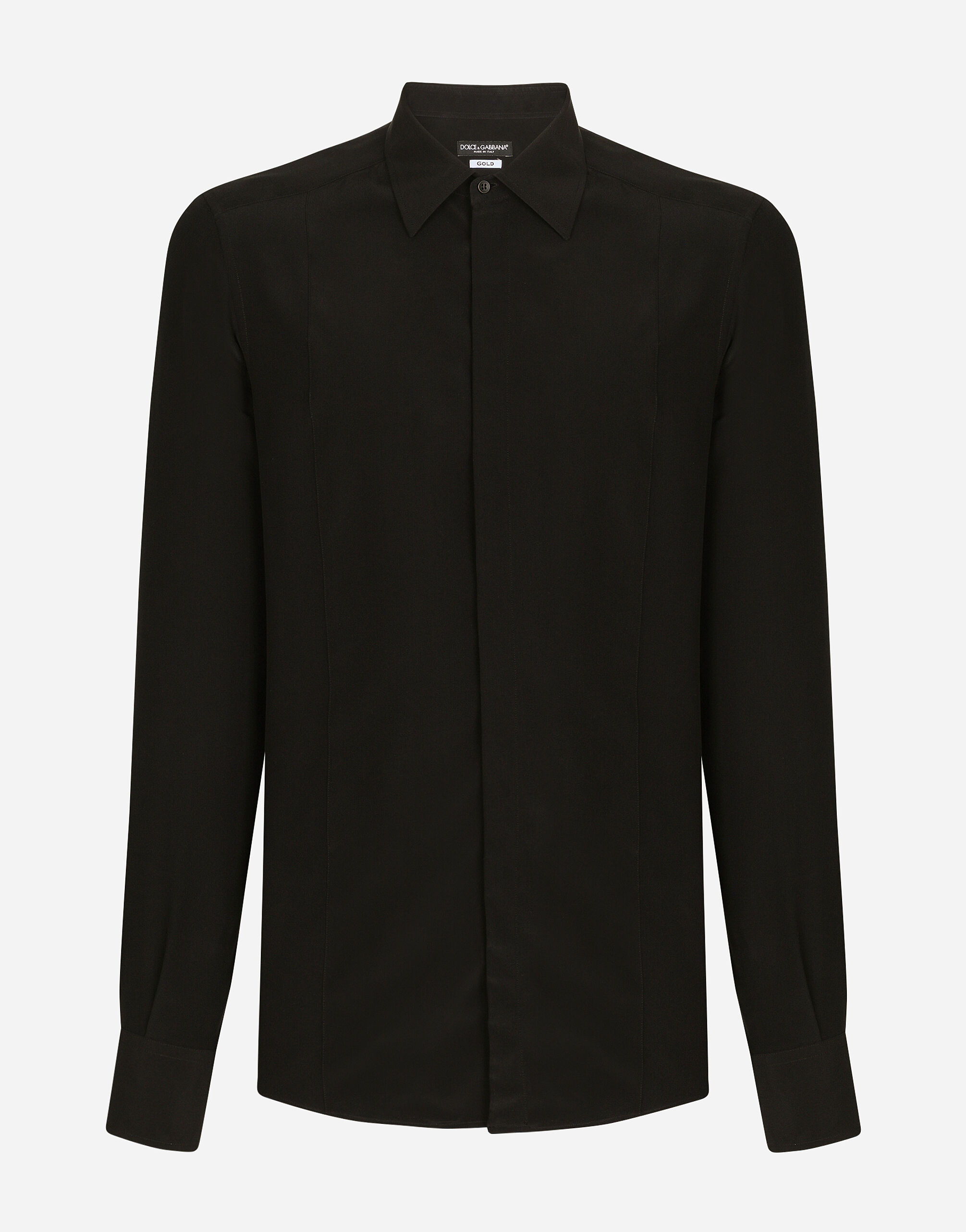 Dolce & Gabbana Gold-fit crêpe de chine shirt Black G2PS2THJMOW