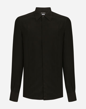 Dolce & Gabbana Gold-fit crêpe de chine shirt Black G2PS2THJMOW