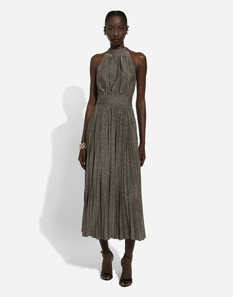 Pleated jersey lurex calf-length dress in Silver for Women | Dolce&Gabbana®